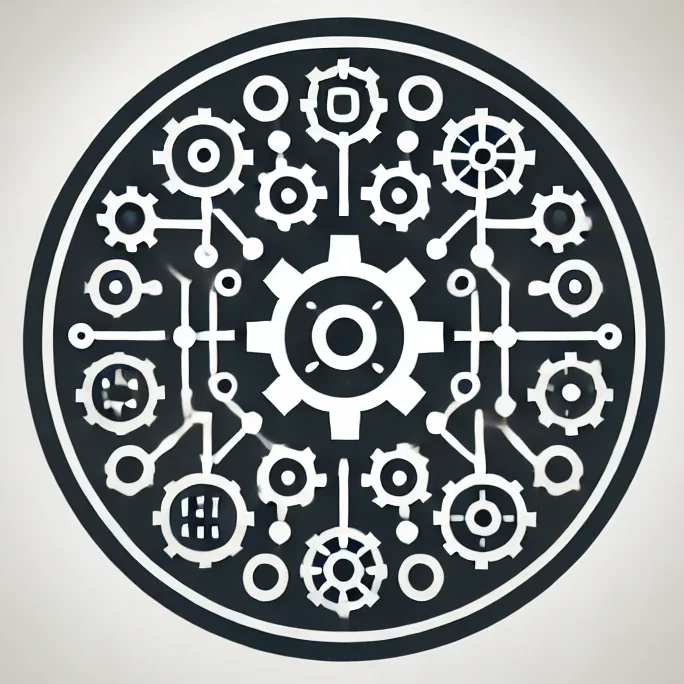 Circular logo for 'Basic Duality' representing the interconnected nature of our reality and its mechanical components.